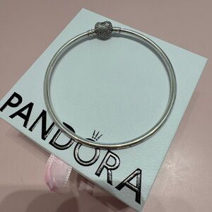 Pandora Limited Edition retired Silver Heart clasp bangle bracelet